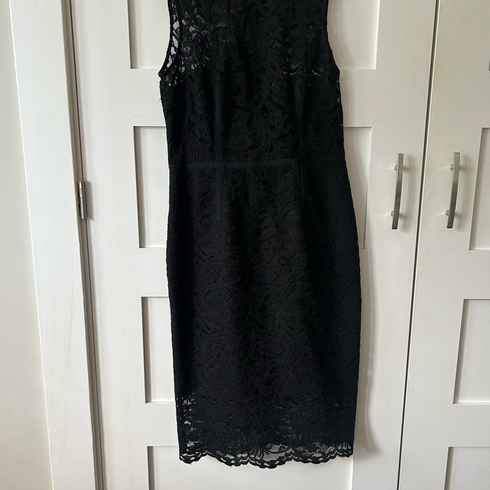 Vince Camuto Black Sheath Midi Dress Mock Neck Sleeveless